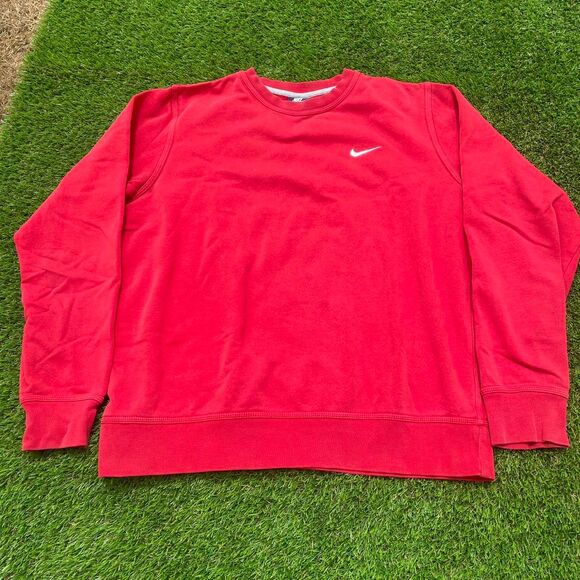 Y2K Nike Sport Swoosh Embroidered Logo red crewneck pullover sweatshirt (L) - Picture 1 of 7